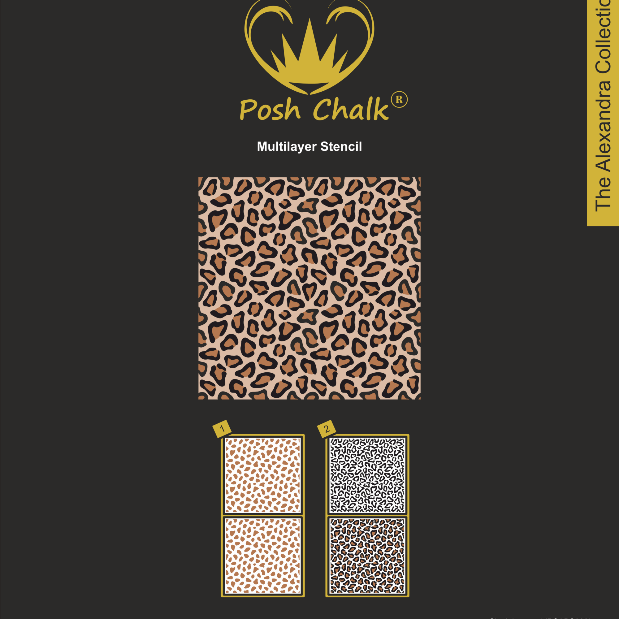 PCSAB003 Posh Chalk Layered Stencil Sleek leopard by Alexandra - Posh Chalk Pochoir en couches Rose 30 x 24 cm